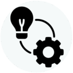 A lightbulb and cog icon to represent analytical and critical thinking.