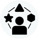 A human in the centre of different shapes icon to represent versatility and adaptability.