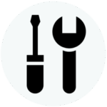 A wrench and screwdriver icon to represent the marketing analytics process step of Adjust.