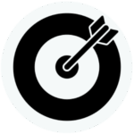 An arrow hitting a target icon to represent the marketing analytics process step of Aim.